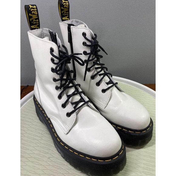 Dr Doc Martens Jadon Leather Platform Combat Boots Woman US9, Man US8‎ White EUC - Picture 1 of 11